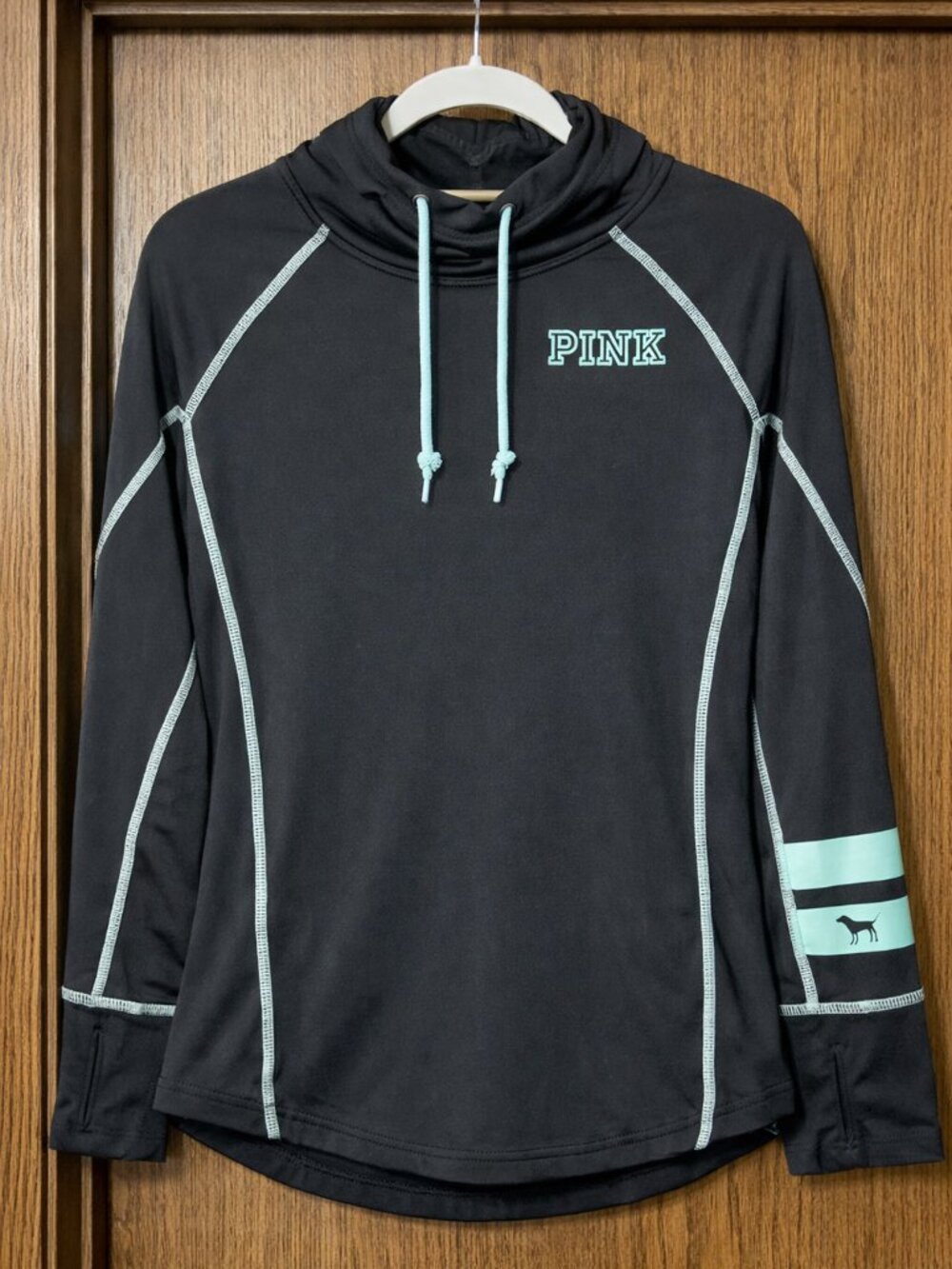 PINK Ultimate Hoodie Jacket Cowl Neck Black Mint S